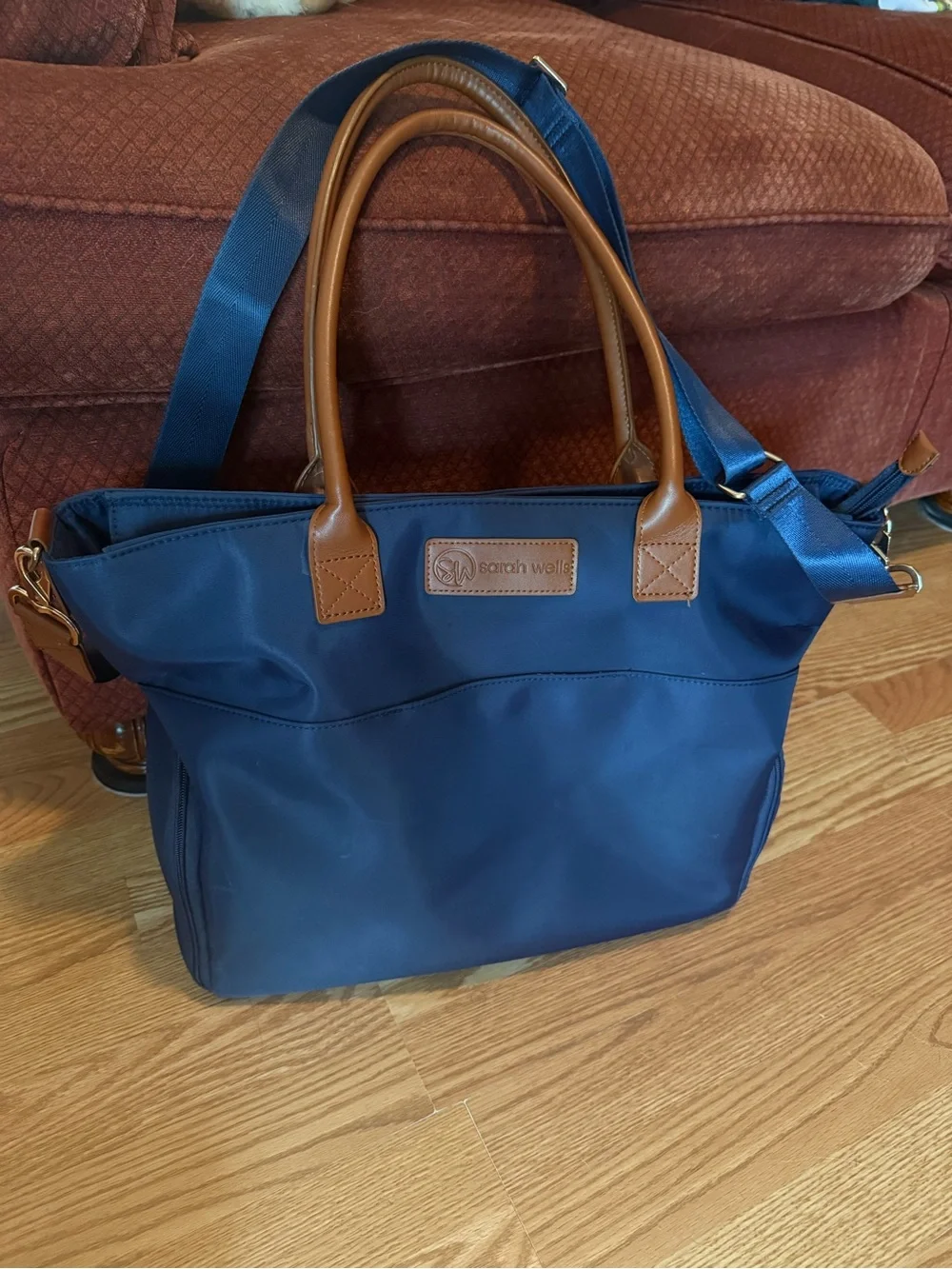 Navy Tote Bag with Tan Trim